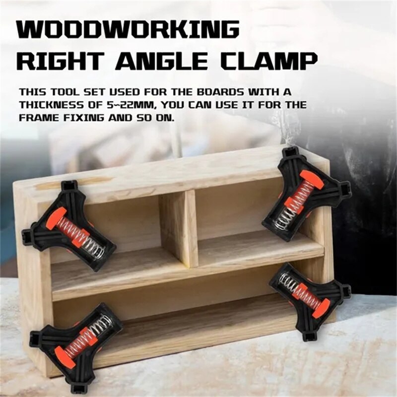 90 Degree Angle Clamps, Woodworking Corner Clip, Right Angle Clip Fixer,  Set of 4 Clamp Tool with Adjustable Hand Tools (orange+black) 